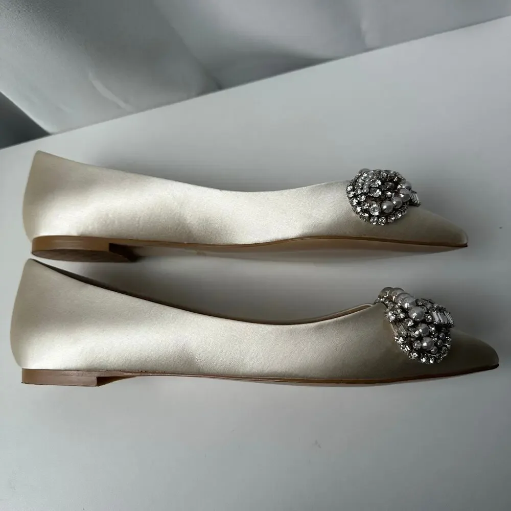 Badgley Mischka (9) Octavia Satin Ivory Embellished Flats - Bridal, Glam, Event - Picture 4 of 13